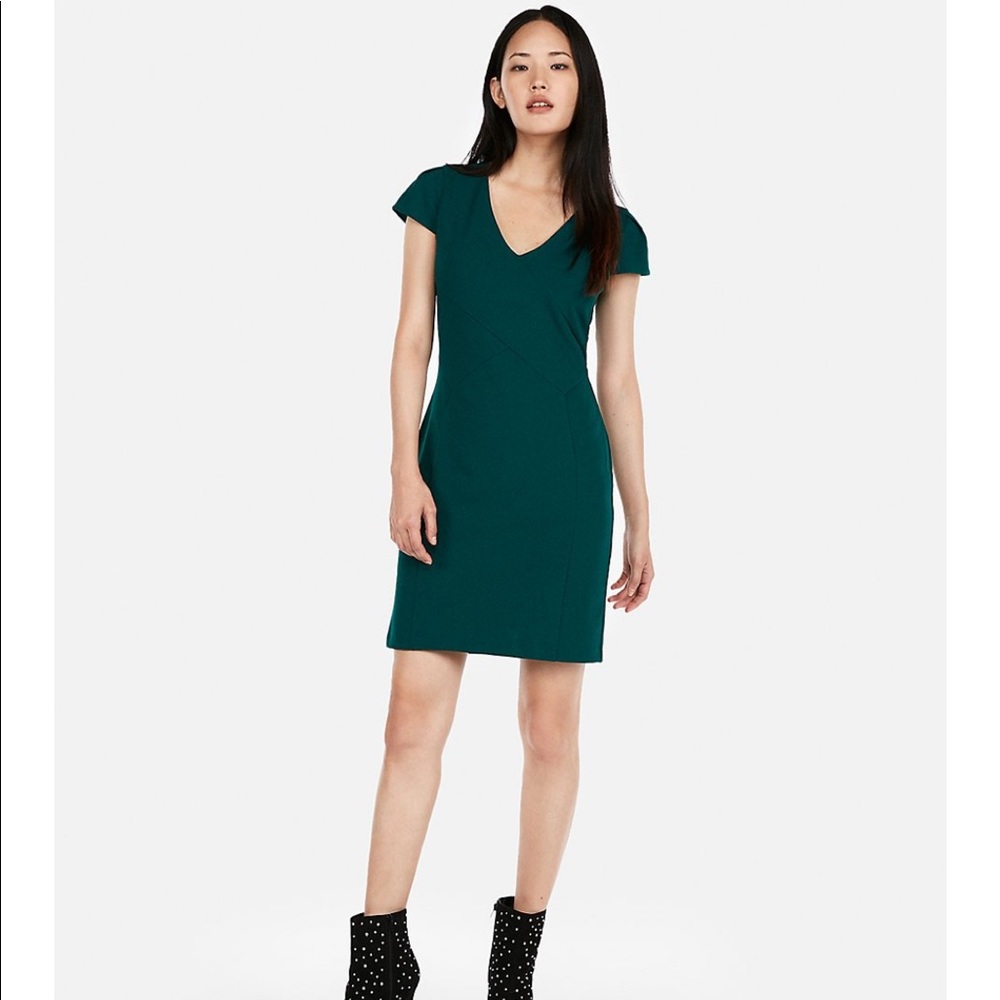 Express tulip sleeve sheath dress in deep teal